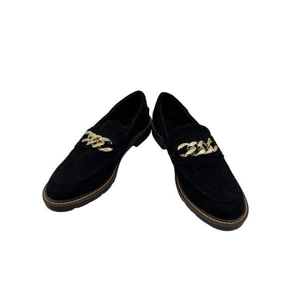 Anne Klein Eunice Loafers Size 8 Black Slip On Chain Detail Fabric Upper Preppy - Picture 5 of 8